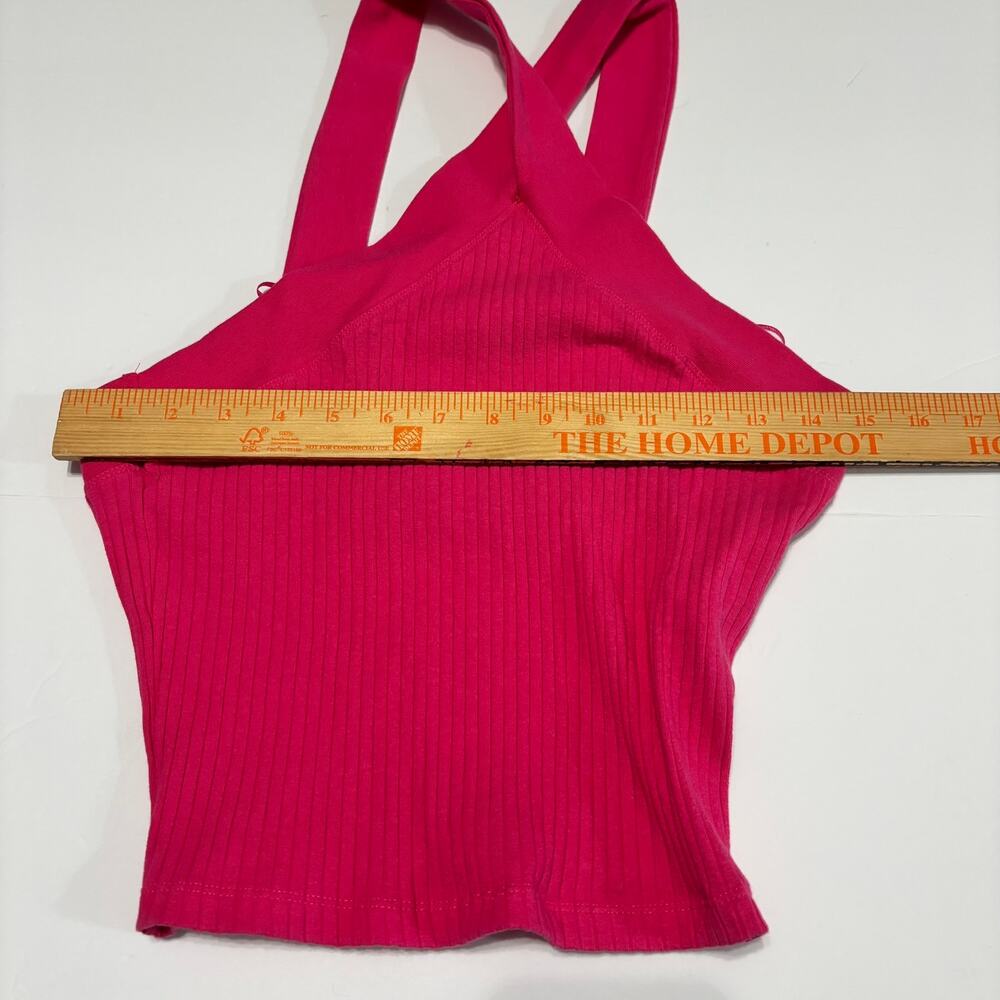 ZARA Pink Ribbed Halter Crop Top Womens L Stretch Knit Sleeveless NWT - Picture 3 of 5